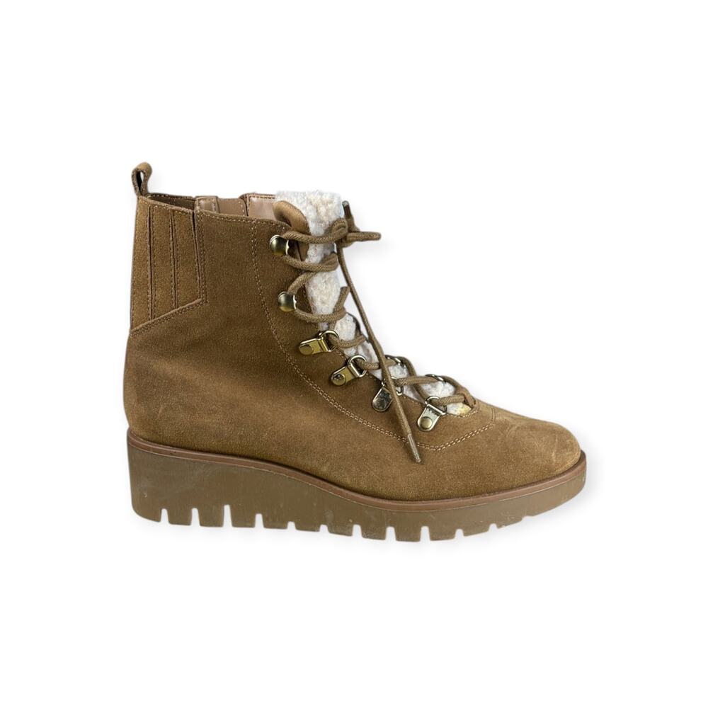 Anne Klein Donata Tan Suede Sherpa Hiking Boots Womens 7 Lug Sole